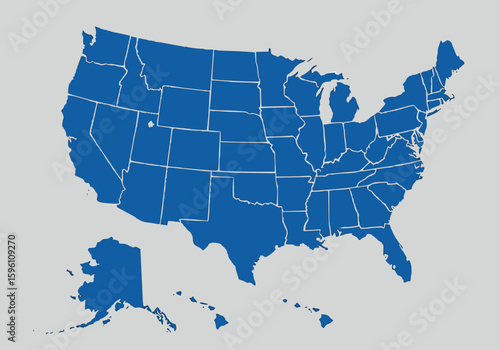 Blue vector map of the USA with state borders. Ideal for geographical representations, reports, and presentations.