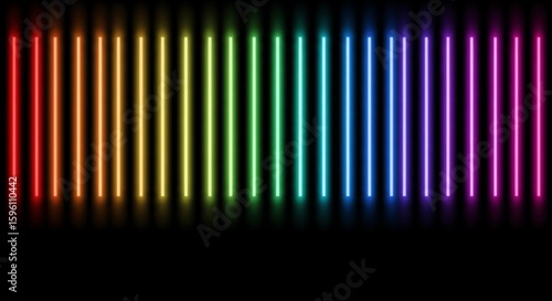 Vibrant rainbow neon glow lines illuminate a dark background, creating a dynamic and colorful display.