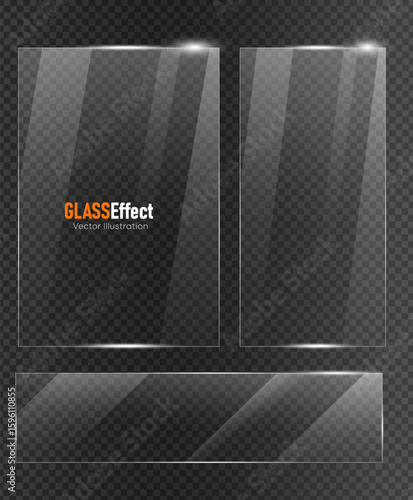 Glass plate frame Glossy window glass with reflections isolated on transparent surface	