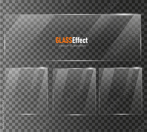 Glass plate frame Glossy window glass with reflections isolated on transparent surface	