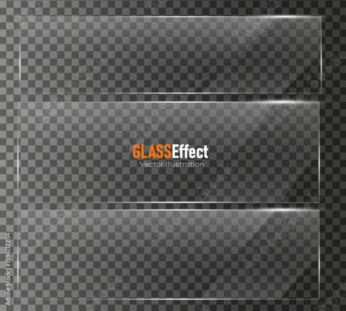 Glass plate frame Glossy window glass with reflections isolated on transparent surface	