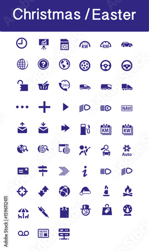 Chrismas Easter icon collection in blue colour vector