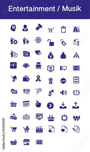 Entertainment Musik icon collection in blue colour vector