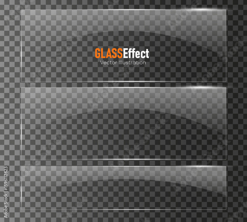 Glass plate frame Glossy window glass with reflections isolated on transparent surface	