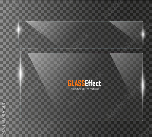 Glass plate frame Glossy window glass with reflections isolated on transparent surface	