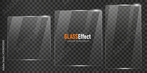 Glass plate frame Glossy window glass with reflections isolated on transparent surface	