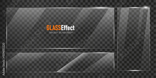 Glass plate frame Glossy window glass with reflections isolated on transparent surface	