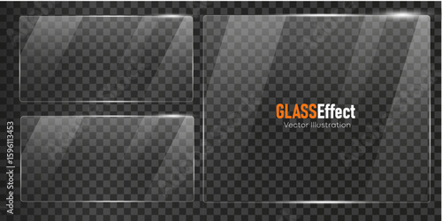 Glass plate frame Glossy window glass with reflections isolated on transparent surface	