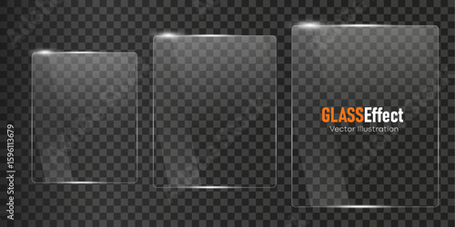 Glass plate frame Glossy window glass with reflections isolated on transparent surface	