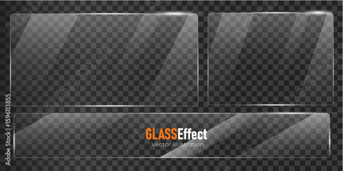 Glass plate frame Glossy window glass with reflections isolated on transparent surface	