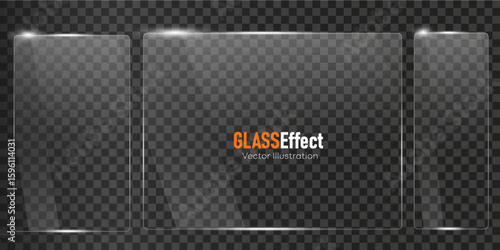Glass plate frame Glossy window glass with reflections isolated on transparent surface	