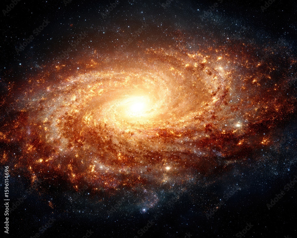 Fototapeta premium Spiral Galaxy With Orange And Yellow Hues In Space