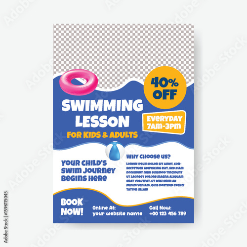 Kids Sport Camp, Kids Activities, and Swimming Lesson print flyer or poster design