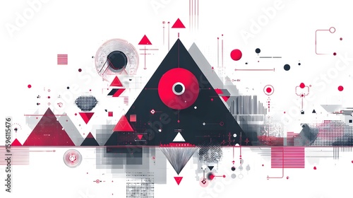 Futuristic Utopian Icon Illustration with Vibrant Colors and Geometric Elements on White Background