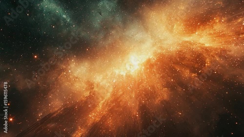 Celestial Symphony: An immersive portrayal of the cosmos, showcasing a vibrant nebula with captivating hues of orange and teal, evoking the awe and wonder of space
