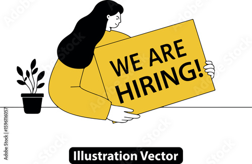 Job Opportunity Vector Illustration of a Person Holding a 'We Are Hiring' Sign for Employment and Recruitment