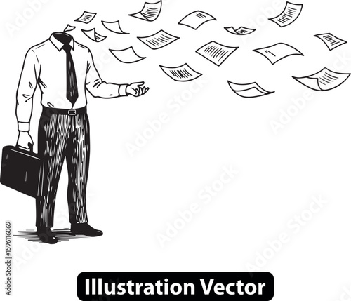 Lost in Paperwork A Conceptual Illustration of Overwhelmed Businessman 
