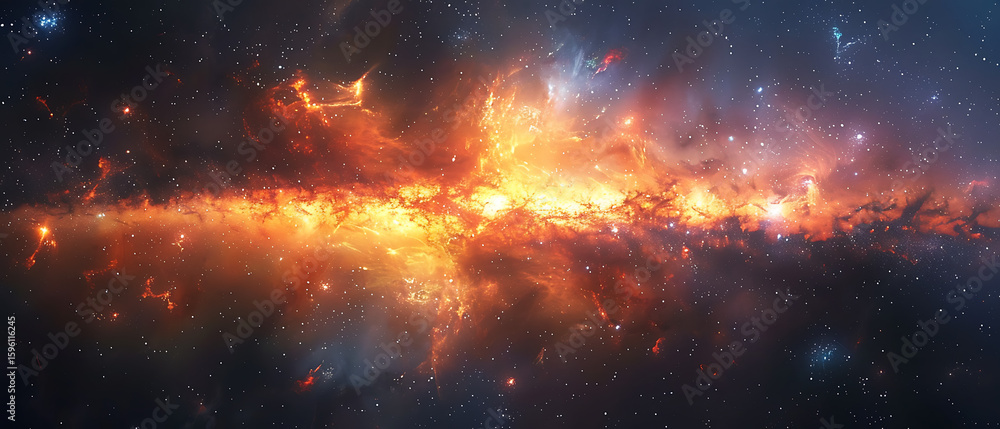 Fototapeta premium A galaxy in space is a vast, mesmerizing realm filled with endless wonders. It glows with billions of radiant stars, swirling in graceful, spiral arms. Nebulas shimmer in vivid colors, while dark matt