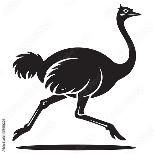Silhouette Vector Illustration Of A Running Ostrich Perfect For Logo Design.