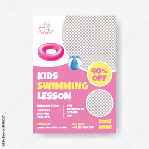 Kids Sport Camp, Kids Activities, and Swimming Lesson print flyer or poster design