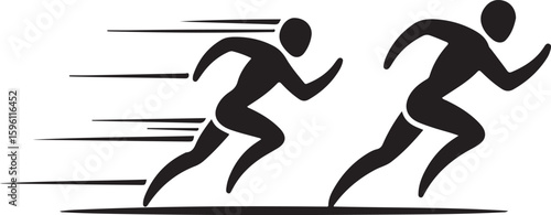 A dynamic vector icon showcasing two runners competing in a race. A minimalist silhouette design symbolizing speed, motion, and athletics.