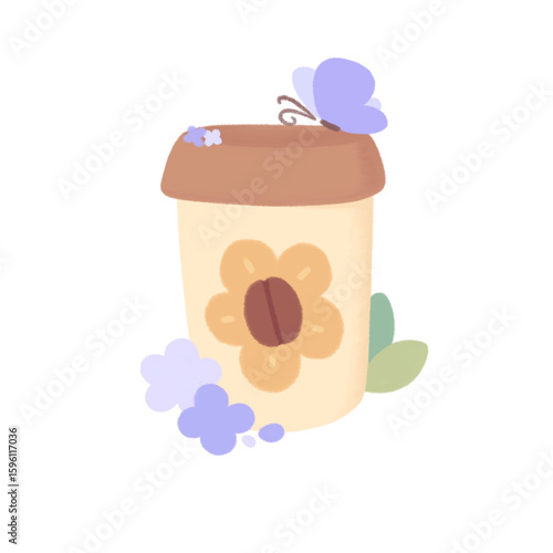cup of coffee with lavender butterfly 