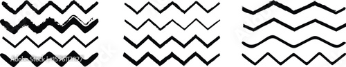 Wave line and wavy zigzag pattern,  Wave icon Set of grungy vector hand-drawn patterns. vector black underlines, Black grunge straight line and lattice ink brush strokes on white background. 