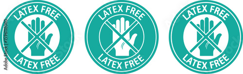 Teal latex free warning icons symbol prohibition, latex free, warning, icon, symbol, prohibition, hand, teal, white, circular, graphic, design, allergy, safety, medical, health, product, label, certif