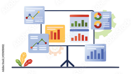 Presentation board displaying various charts and graphs for data analysis and visualization tasks