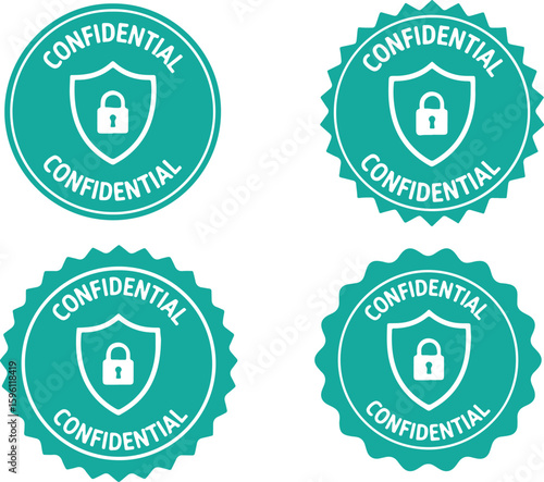 Teal and white confidential security badges seal lock, confidential, security, badge, seal, lock, shield, protection, private, restricted, information, data, secure, official, stamp, certification, ap
