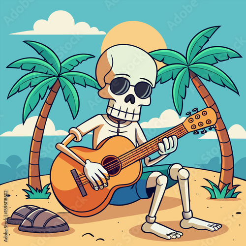 Skeleton Serenades on a Sunny Shore
