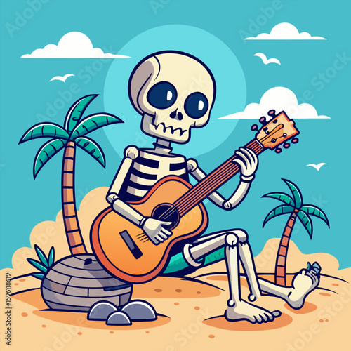 Skeleton Serenades on a Sunny Shore