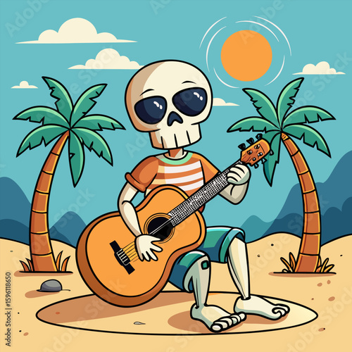Skeleton Serenades on a Sunny Shore