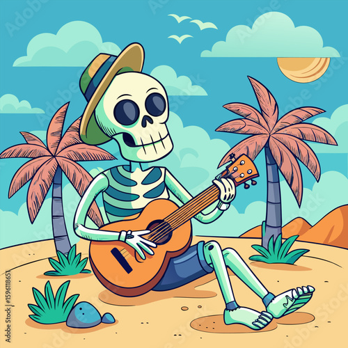 Skeleton Serenades on a Sunny Shore