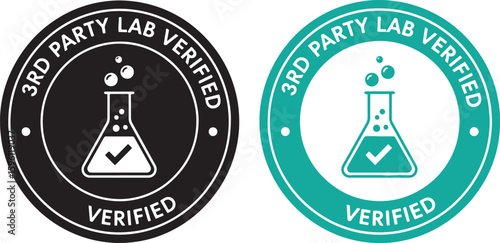 Lab verified seal with flask and checkmark third party, seal, verified, lab, third party, certification, quality, approval, checkmark, flask, bubbles, science, laboratory, testing, assurance, guarante