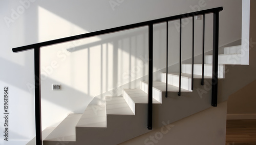 Bright stairway with smooth lines and artistic shadow. 