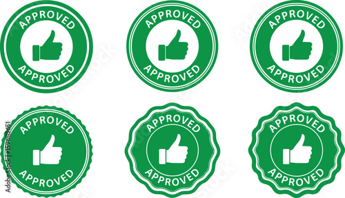 Green approved stamps with thumbs up seal, approved, stamp, seal, green, thumbs up, positive, confirmation, graphic, design, vector, icon, symbol, certification, endorsement, acceptance, agreement, su