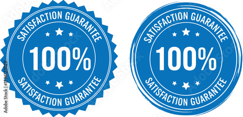 Blue Satisfaction Guarantee Seals hundred percent, blue, seal, guarantee, satisfaction, hundred percent, star, emblem, badge, circle, graphic, design, award, certification, endorsement, quality, assur