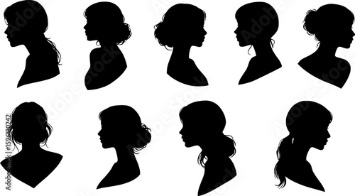 set of vector set, Vector set stylized beautiful women silhouettes. on white background