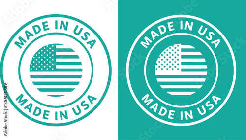 American flag emblem made in U S A made in usa circle, made in usa, american flag, emblem, circle, text, stars, stripes, teal, white, graphic, symbol, country of origin, manufacturing, national, patri