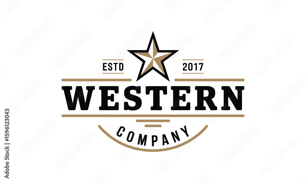 Fototapeta premium Vintage Retro Western Texas Emblem Featuring Lone Star, Rustic Country Label and Logo Design Vector