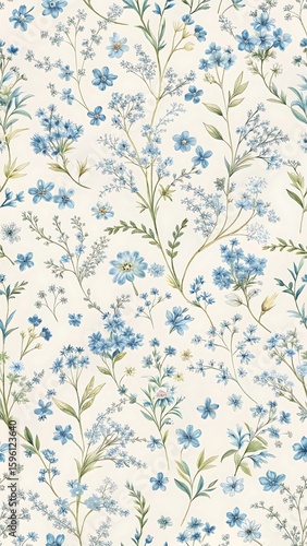 Wallpaper Mural A delicate pattern of small blue wildflowers on a light background Torontodigital.ca