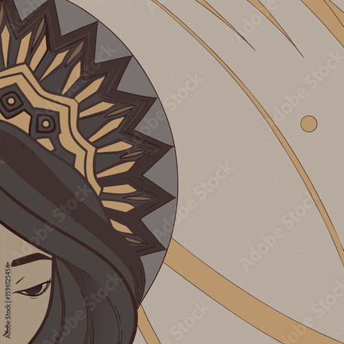 Stylized Woman Portrait Ornate Headpiece vector