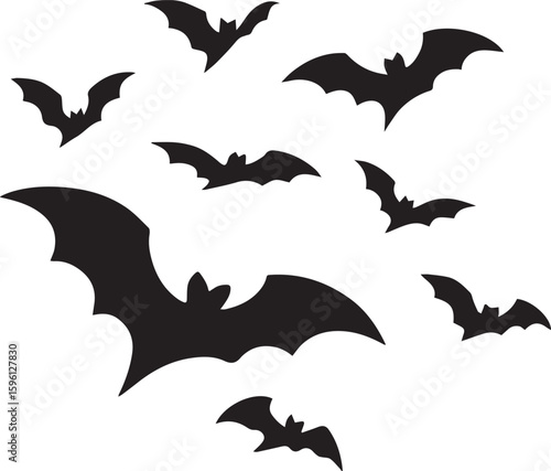 Flying Bats Silhouette – Spooky Halloween Icon Pack for Horror, Fantasy, and Nighttime Design Projects