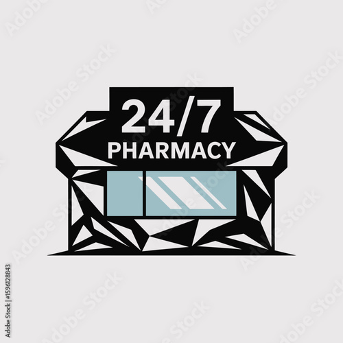 Modern 24/7 Pharmacy Icon with Abstract Design, Symbolizing Round-the-Clock Healthcare Services and Availability for Medical Needs, Health and Wellness, and Retail Pharmacy Operations