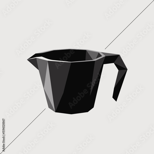 Minimalist black geometric pitcher with clean lines and modern design, perfect for showcasing beverages or creative concepts in a sleek and stylish manner, artful object