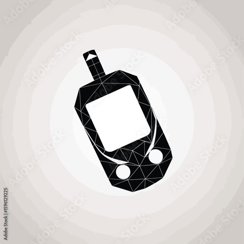Geometric style black blood glucose meter design for diabetes management, diagnostic tool, and medical technology in a modern triangular pattern style