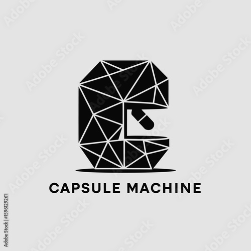 Abstract capsule machine design with geometric shapes creates a modern and minimalist logo for pharmaceutical or healthcare businesses, brand identity concept