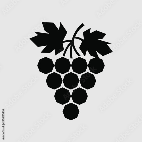 Simple Black Grape Cluster with Leaves Icon for Wine Industry and Culinary Arts, Symbolizing Freshness and Harvest for Food Production and Agriculture with Clean Design