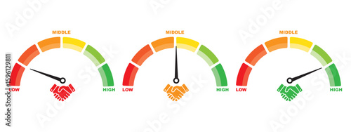 Isolate of corporate gauge icon set since low to high on white background for partnership deal agreement and collaboration concept by EPS file illustration vector.